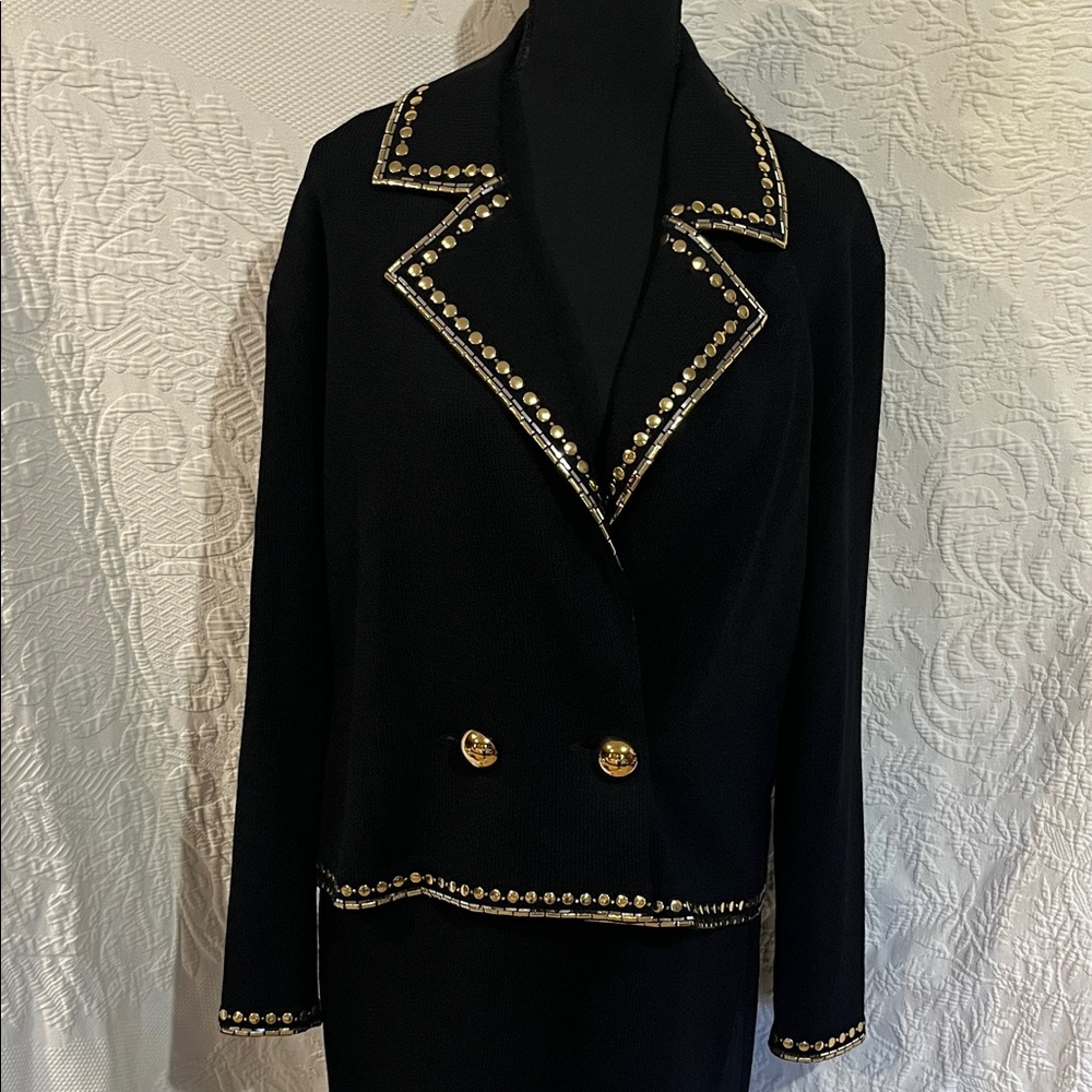 St. John Evening Black Skirt Set with Gold Accents,‎ size 10 - Picture 2 of 16